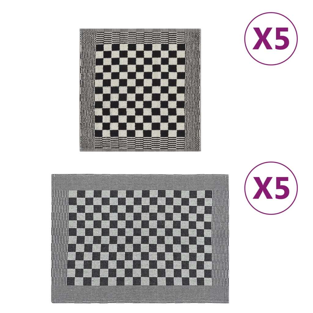 vidaXL 10 Piece Towel Set Black and Grey Cotton black and white 10 vidaXL