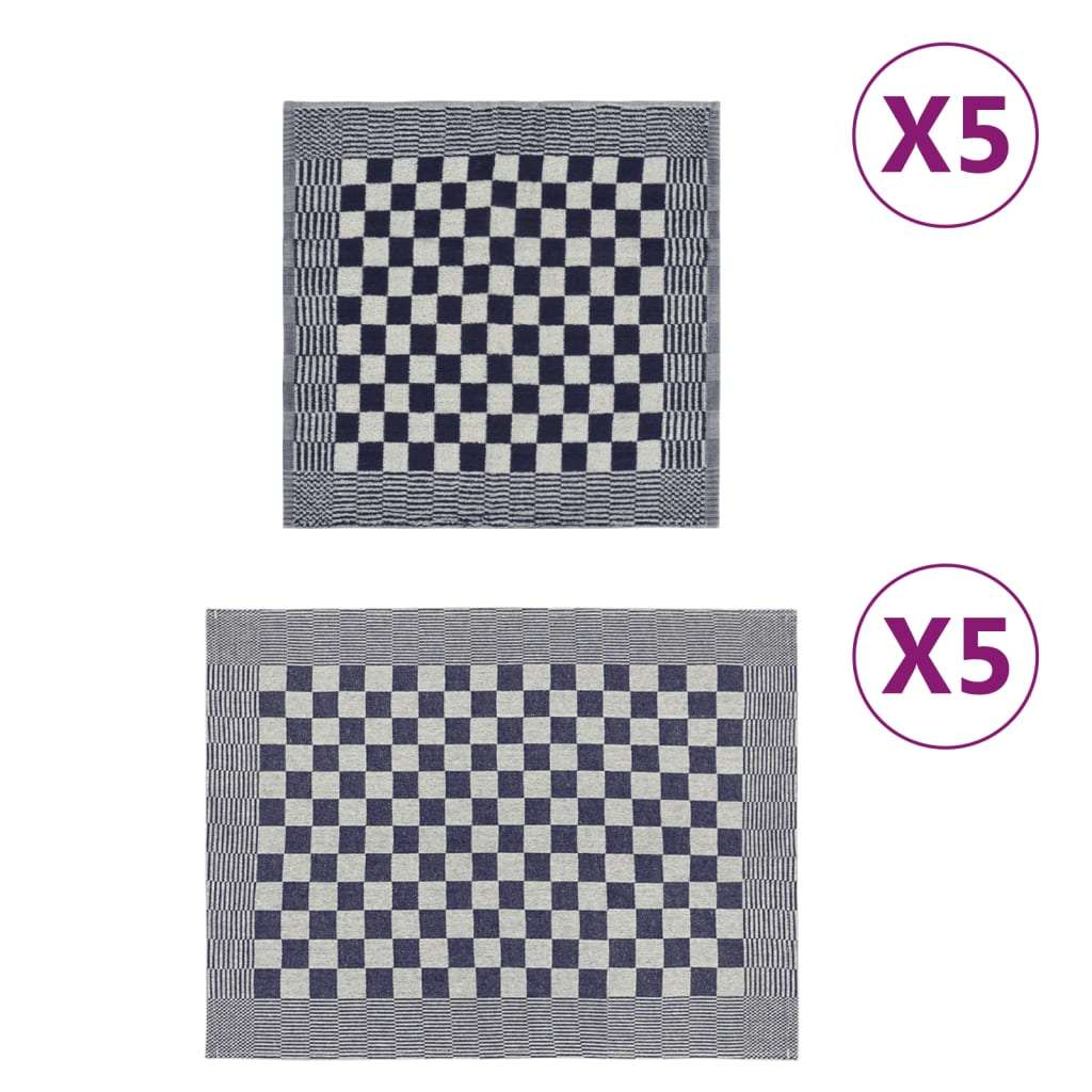vidaXL 10 Piece Towel Set Black and Grey Cotton blue and white 10 vidaXL