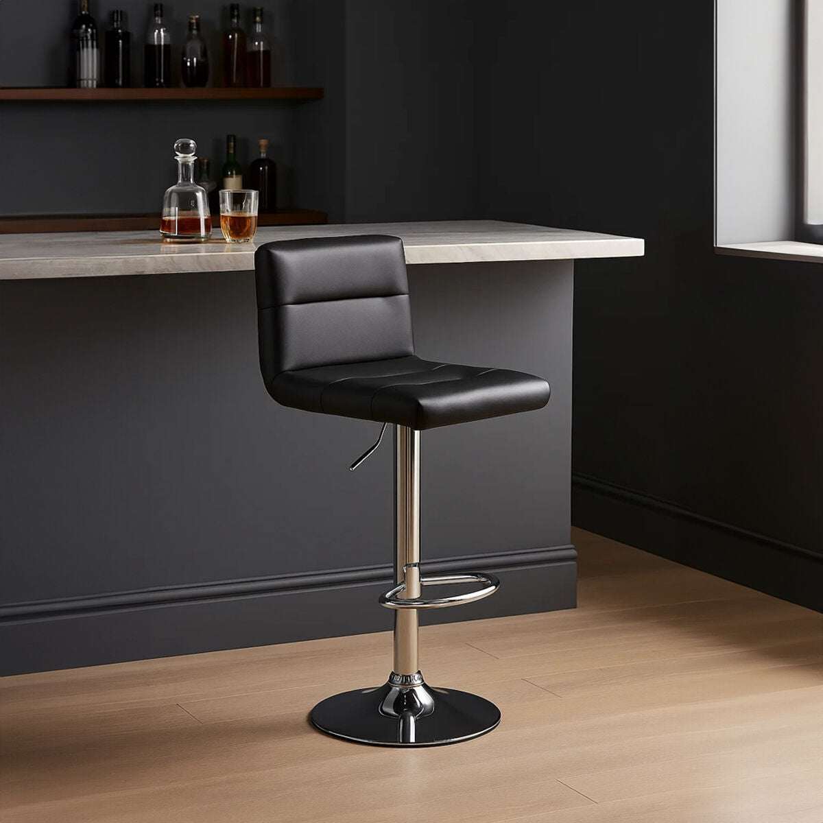 Baina Black Seat Bar Stool With Chrome Base