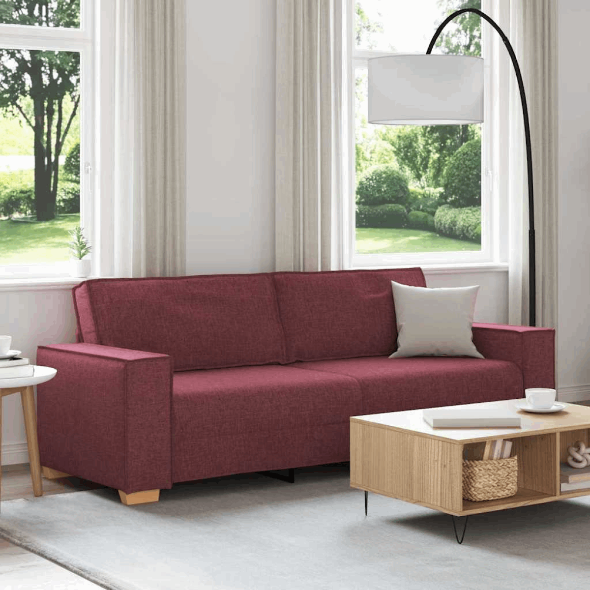 vidaXL 3-Seater Sofa with Cushion Wine red 220 x 78 x 84 cm Fabric Wine red vidaXL