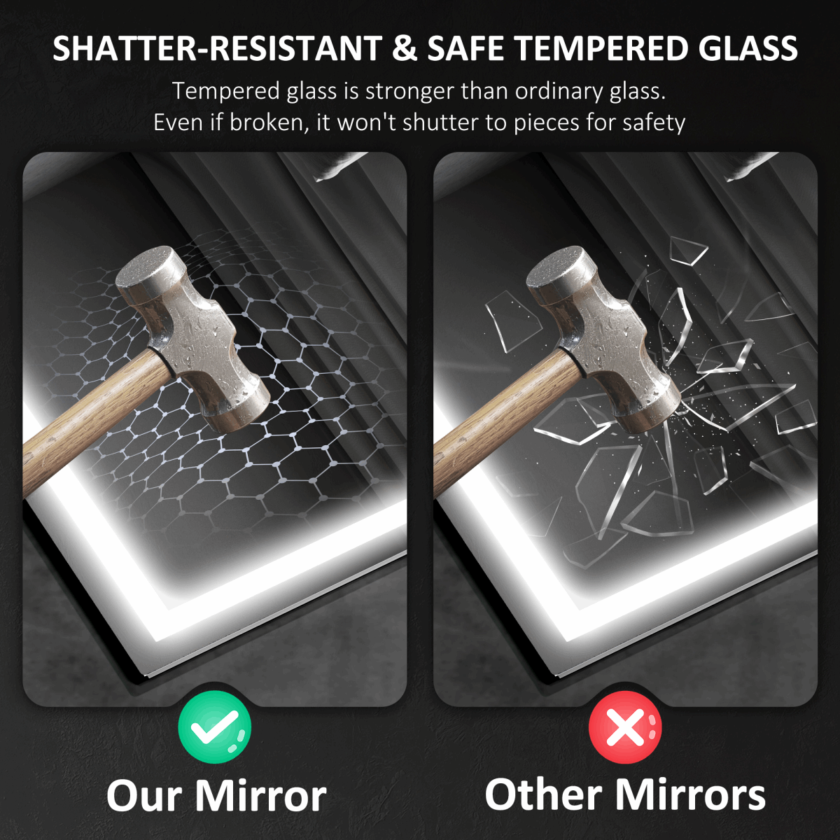 HOMCOM 500 x 700 mm Bathroom Mirror with Bluetooth Clock Lights Demister Pad HOMCOM