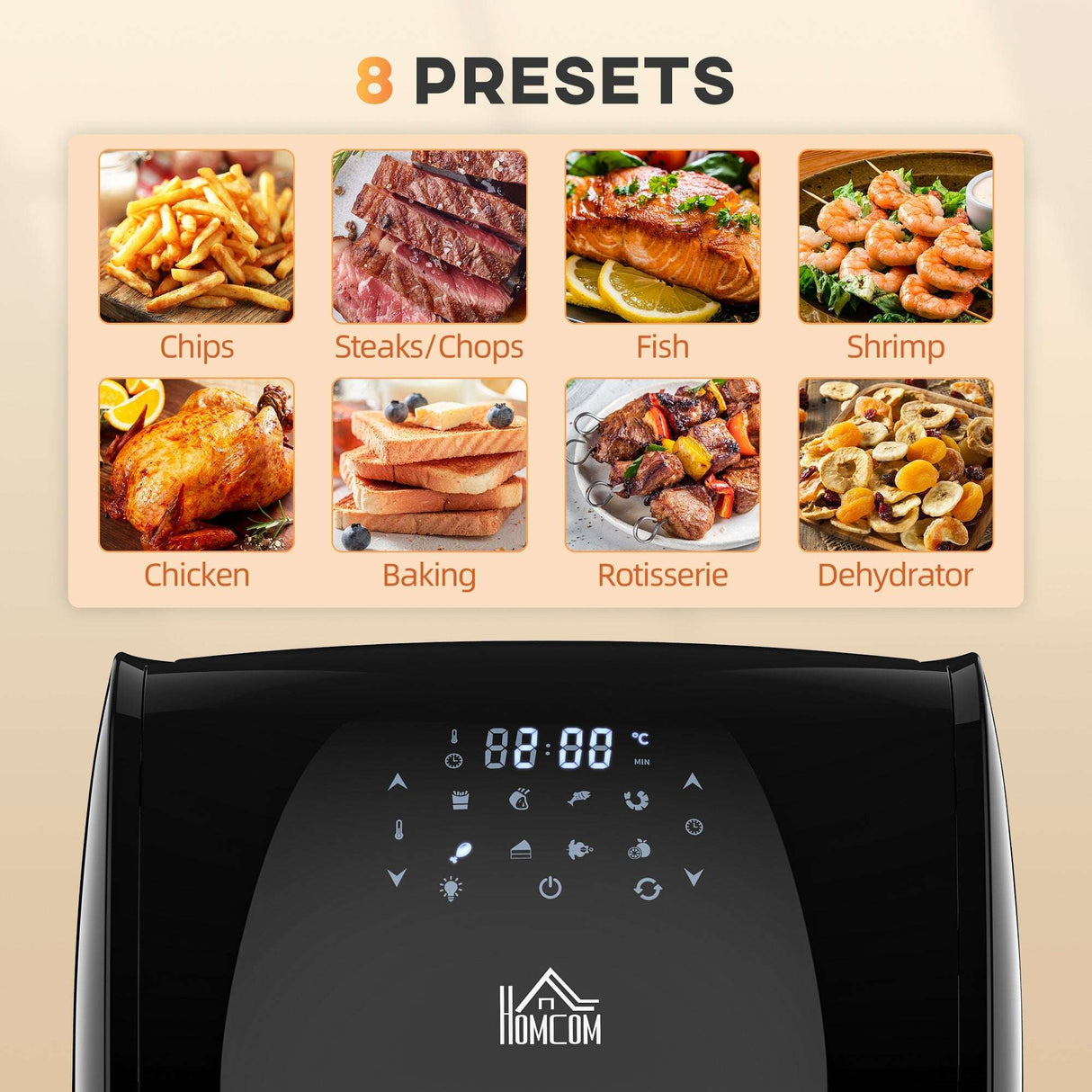 Wise Galleria Air Fryer with eight cooking presets for versatile meal preparation