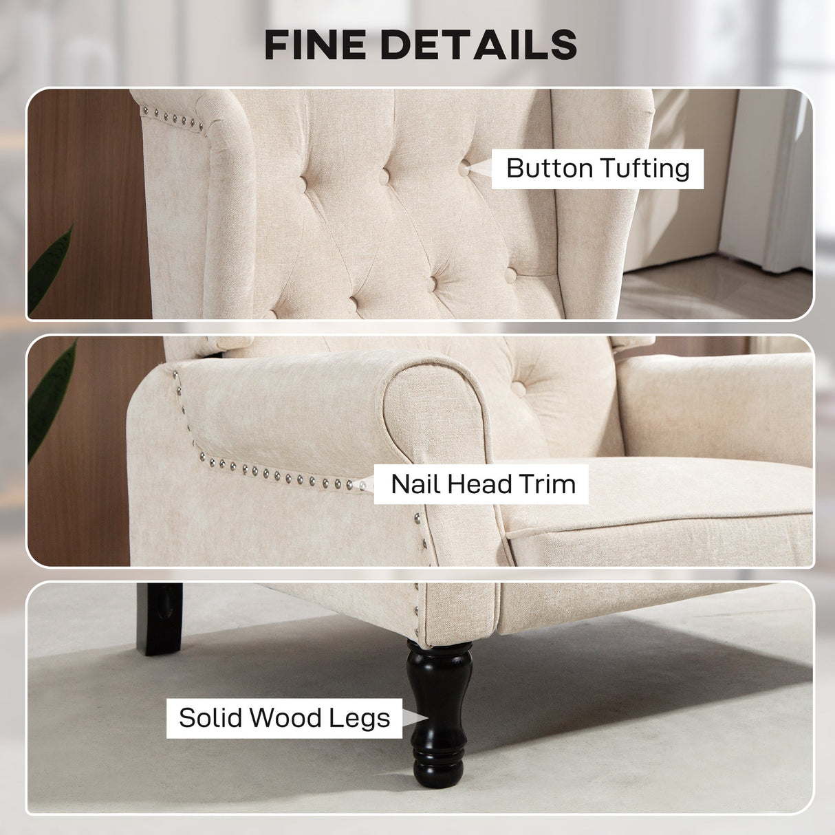 HOMCOM 150 Degree Reclining Vintage Armchair with footrest