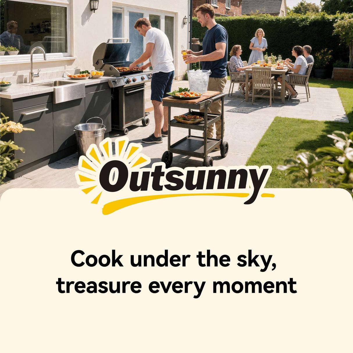 Outsunny Outdoor Grill Cart with Stainless Steel Tabletop