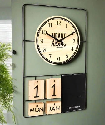 Metal & Wood Clock, Date & Memo Board 52x33cm - Shades 4 Seasons