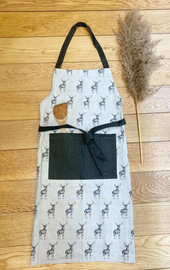 Grey Kitchen Apron With Stag Print Design - Shades 4 Seasons