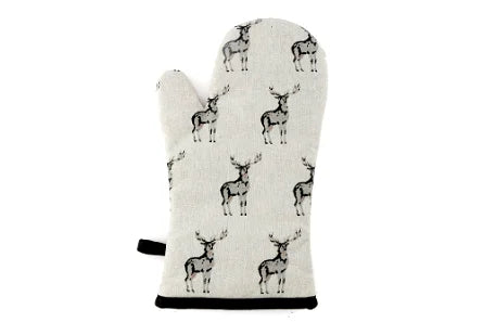 Grey Oven Glove With A Stag Print Design - Shades 4 Seasons