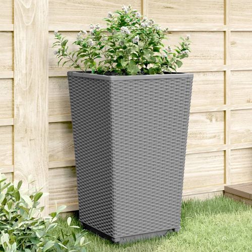 vidaXL Tall Rattan Effect Garden Planters - Weatherproof light grey 2 vidaXL