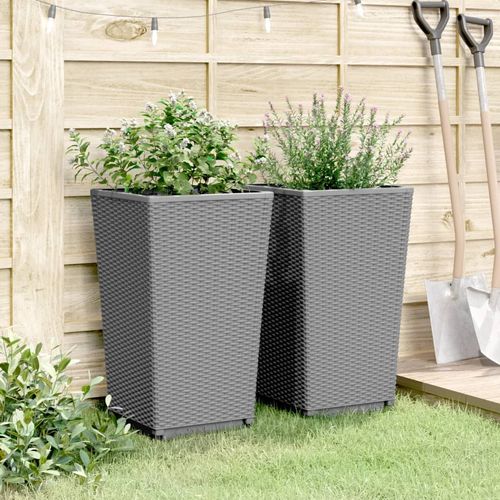 vidaXL Tall Rattan Effect Garden Planters - Weatherproof vidaXL