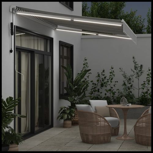 vidaXL Automatic Retractable Awning with LED Anthracite&White 400x350 cm vidaXL