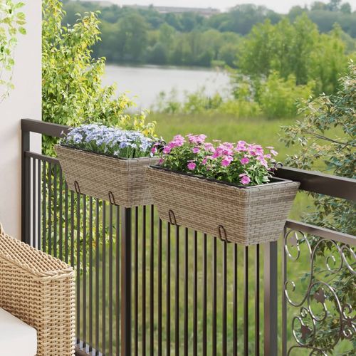 vidaXL Garden Planters with hooks 2 pcs Black Poly Rattan vidaXL