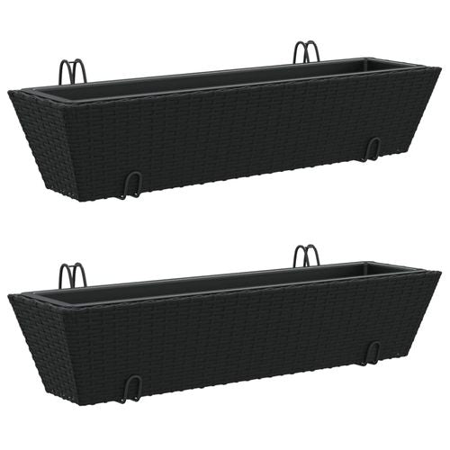 vidaXL Garden Planters with hooks 2 pcs Black Poly Rattan vidaXL