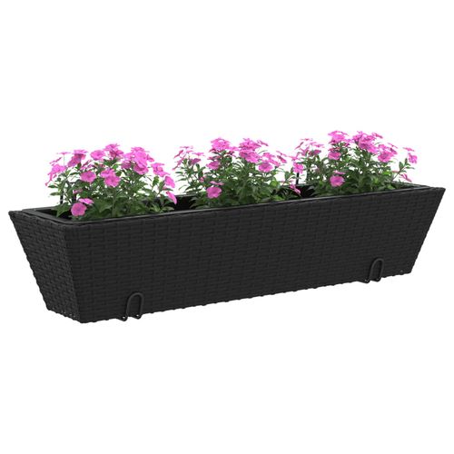 vidaXL Garden Planters with hooks 2 pcs Black Poly Rattan vidaXL