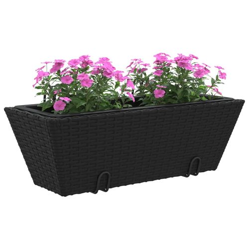 vidaXL Garden Planters with hooks 2 pcs Black Poly Rattan vidaXL