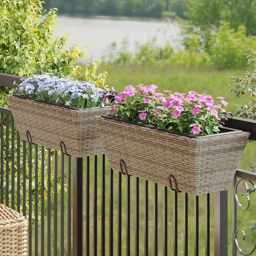 vidaXL Garden Planters with hooks 2 pcs Black Poly Rattan grey 64 x 22 x 18 cm vidaXL