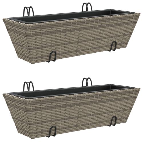 vidaXL Garden Planters with hooks 2 pcs Black Poly Rattan vidaXL