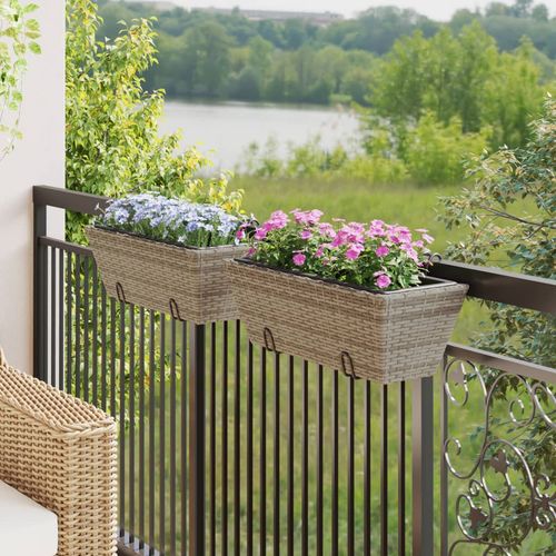 vidaXL Garden Planters with hooks 2 pcs Black Poly Rattan vidaXL