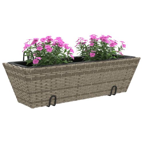 vidaXL Garden Planters with hooks 2 pcs Black Poly Rattan vidaXL