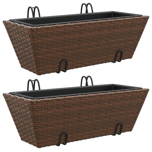 vidaXL Garden Planters with hooks 2 pcs Black Poly Rattan vidaXL
