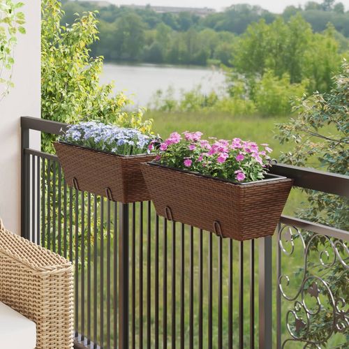 vidaXL Garden Planters with hooks 2 pcs Black Poly Rattan vidaXL