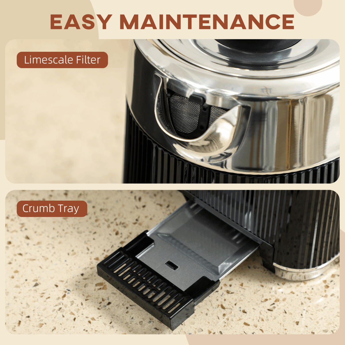 HOMCOM 1.7L 3000W Rapid Boil Kettle and Toaster Set Crumb Tray Black HOMCOM