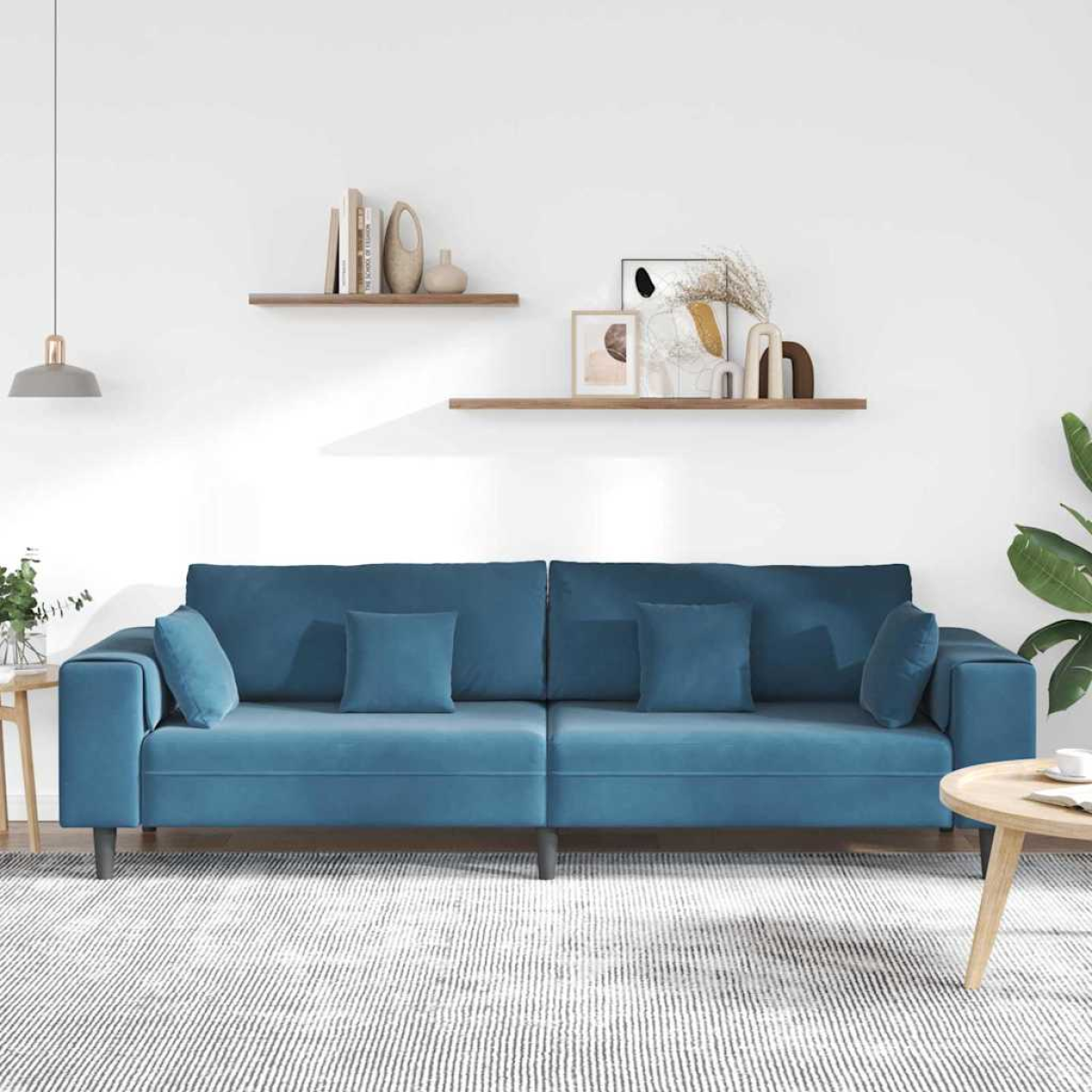 vidaXL Velvet Sofa with Cushion Blue 208 cm Velvet vidaXL