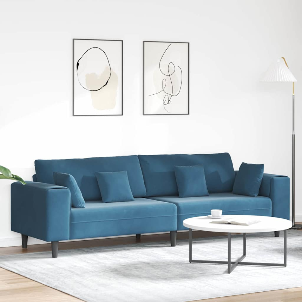 vidaXL Velvet Sofa with Cushion Blue 208 cm Velvet vidaXL