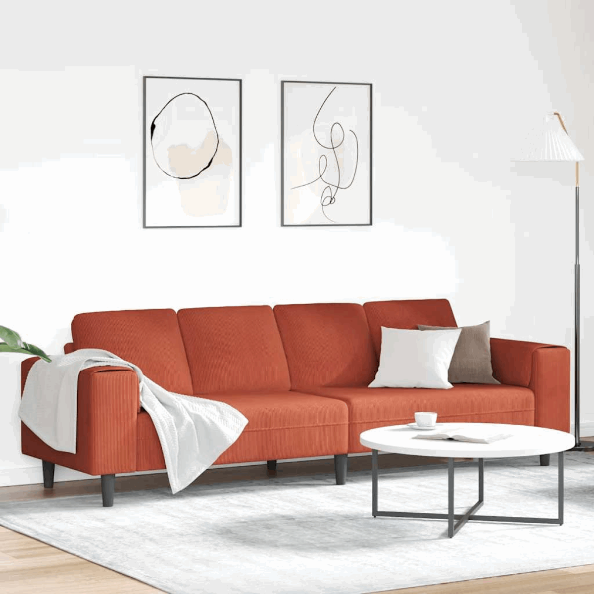 Fabric Sofa with Cushion Light Grey 208 cm Corduroy fabric Red orange without ottoman vidaXL