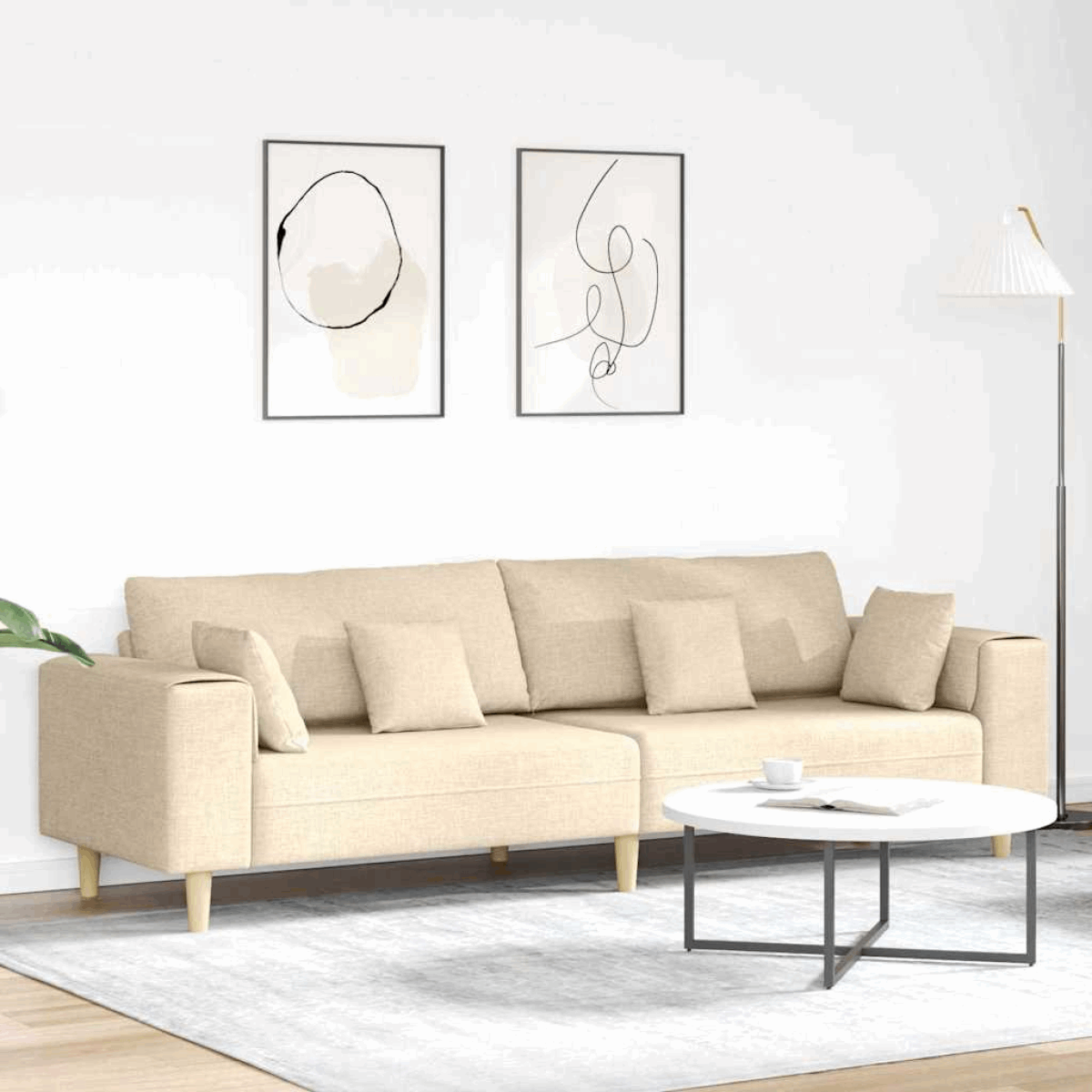 Fabric Sofa with Cushion Light Grey 208 cm Fabric Cream without ottoman vidaXL