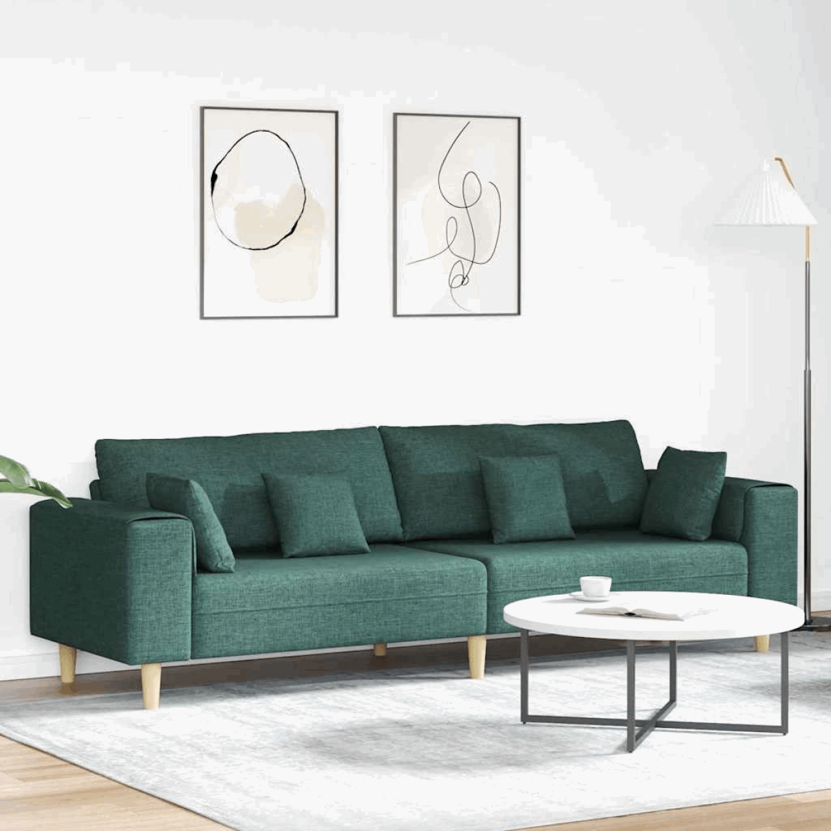 Fabric Sofa with Cushion Light Grey 208 cm Fabric Dark green without ottoman vidaXL