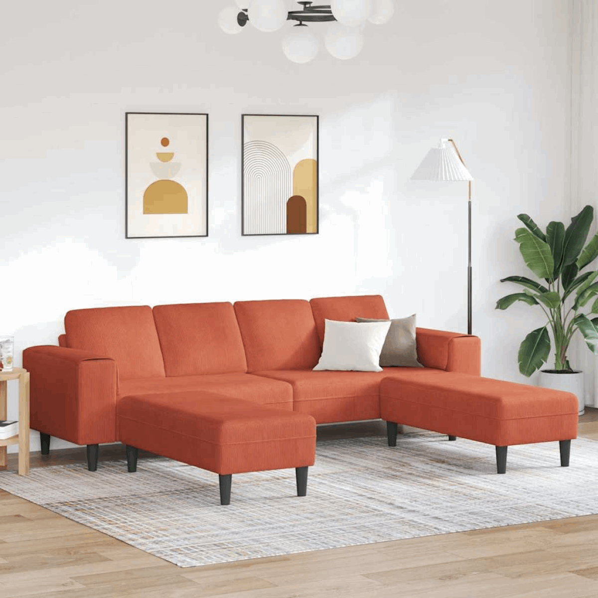 Fabric Sofa with Cushion Light Grey 208 cm Corduroy fabric Red orange with ottoman vidaXL