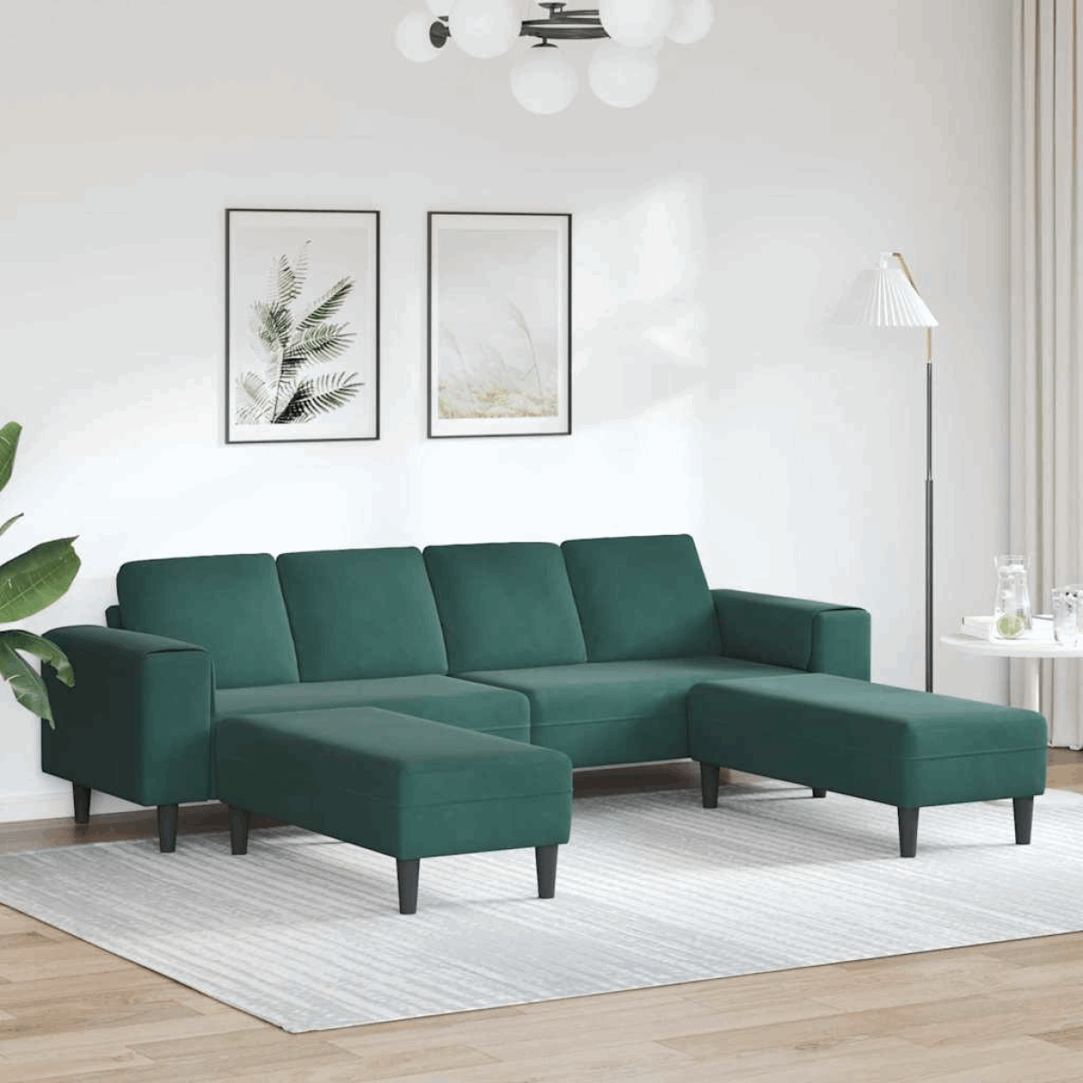 vidaXL Modern Sofa Set with Chaise Lounge Dark green with ottoman vidaXL