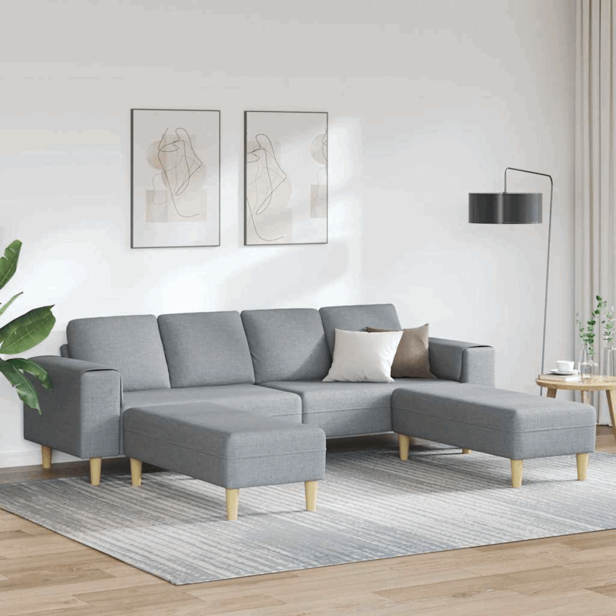 vidaXL Stylish Sofa Set for Modern Living Rooms Light grey with ottoman vidaXL