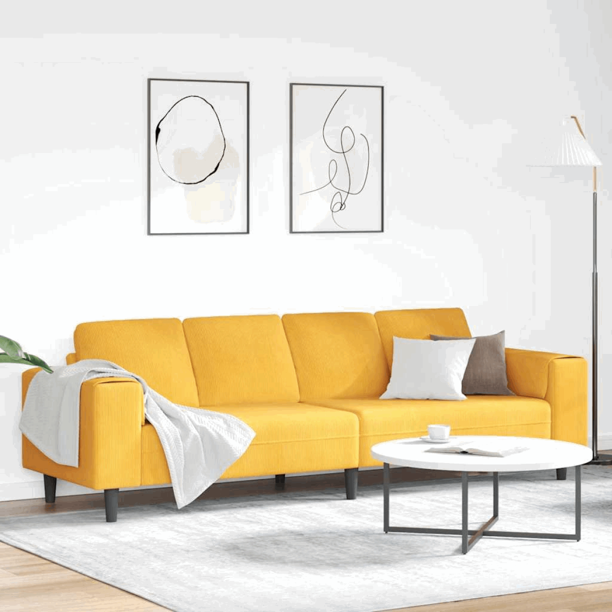 Fabric Sofa with Cushion Light Grey 208 cm Corduroy fabric Light yellow without ottoman vidaXL
