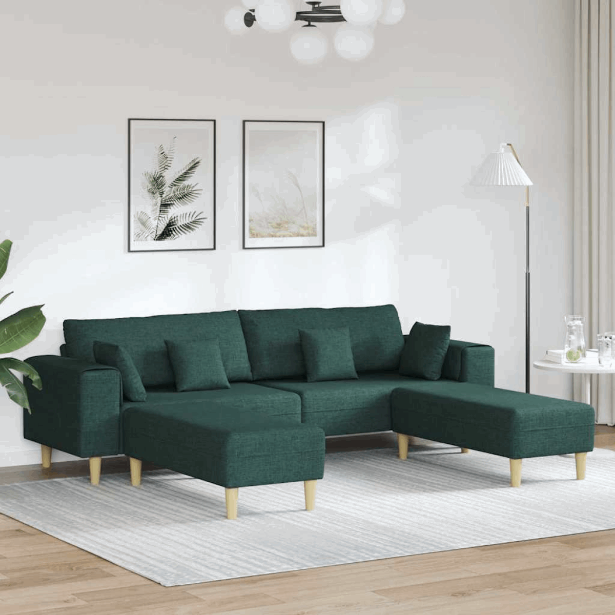 Fabric Sofa with Cushion Light Grey 208 cm Fabric Dark green with ottoman vidaXL