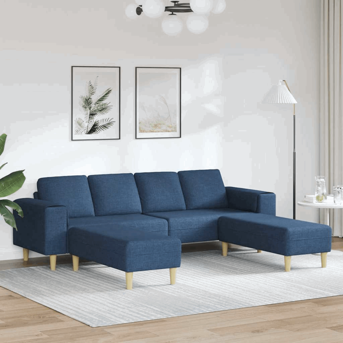 vidaXL Stylish Sofa Set for Modern Living Rooms Blue with ottoman vidaXL