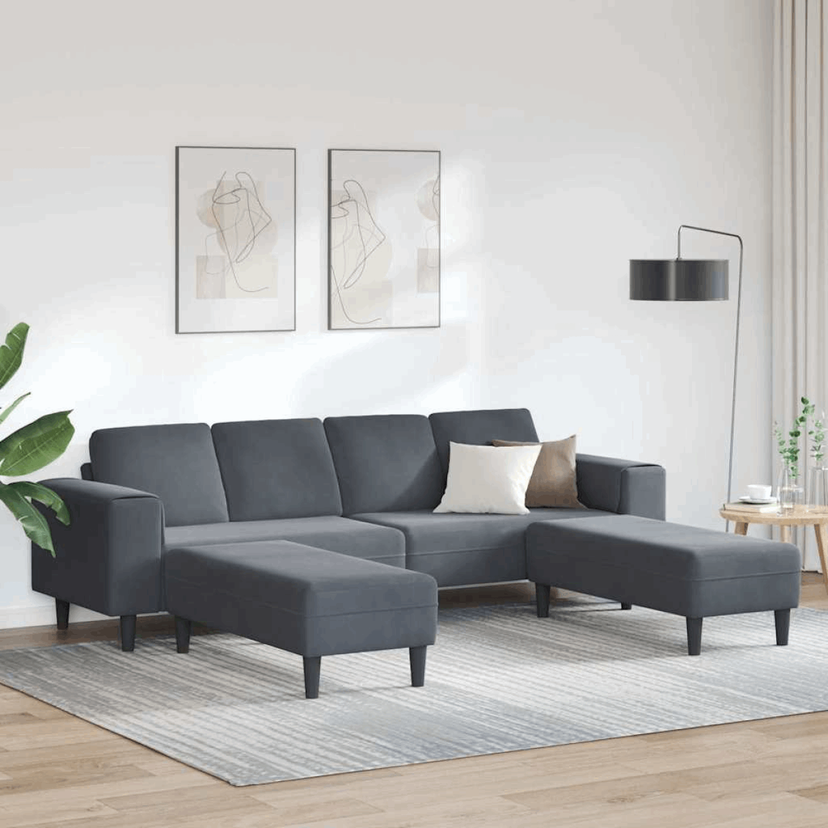 vidaXL Modern Sofa Set with Chaise Lounge Dark grey with ottoman vidaXL