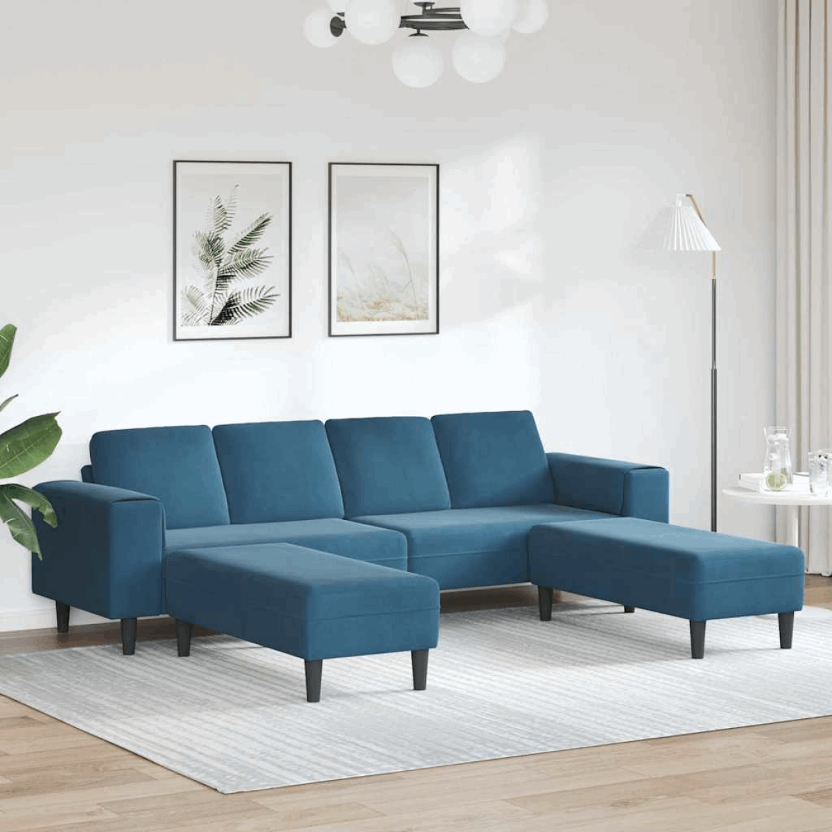 vidaXL Modern Sofa Set with Chaise Lounge Blue with ottoman vidaXL
