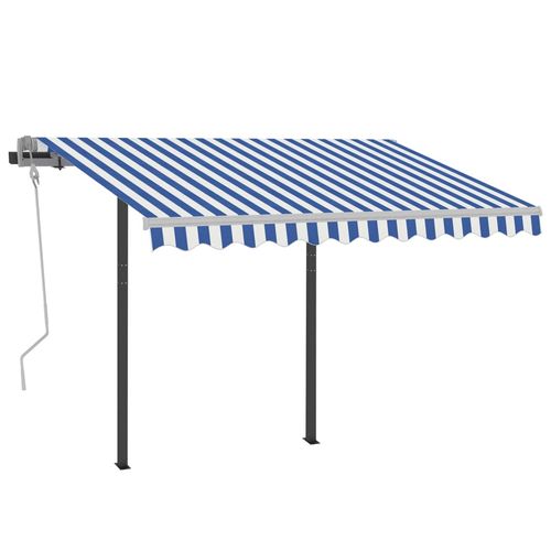 vidaXL Manual Retractable Awning with LED 3x2.5 m Blue and White vidaXL