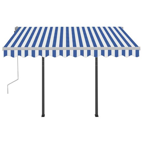 vidaXL Manual Retractable Awning with LED 3x2.5 m Blue and White vidaXL