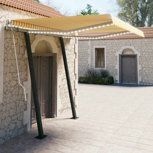 vidaXL Manual Retractable Awning with LED 3x2.5 m Blue and White yellow and white 3.5 x 2.5 m vidaXL