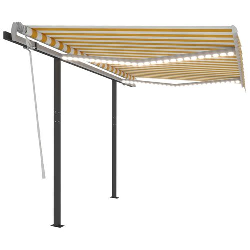 vidaXL Manual Retractable Awning with LED 3x2.5 m Blue and White vidaXL