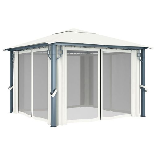 vidaXL Gazebo with Curtain & LED String Lights 3x3 m Cream Aluminium vidaXL