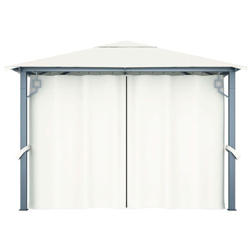 vidaXL Gazebo with Curtain & LED String Lights 3x3 m Cream Aluminium vidaXL
