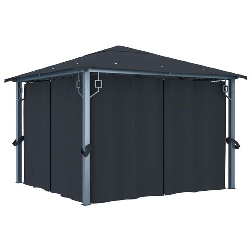 vidaXL Gazebo with Curtain & LED String Lights 3x3 m Cream Aluminium vidaXL