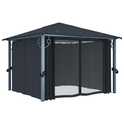 vidaXL Gazebo with Curtain & LED String Lights 3x3 m Cream Aluminium vidaXL