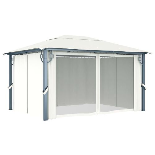 vidaXL Gazebo with Curtain & LED String Lights 3x3 m Cream Aluminium vidaXL