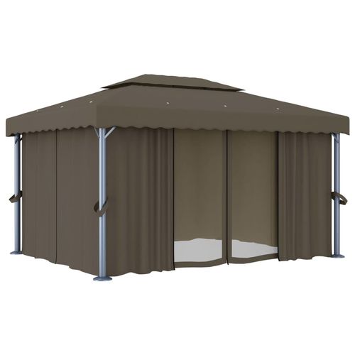 vidaXL Gazebo with Curtain & LED String Lights 3x3 m Cream White vidaXL