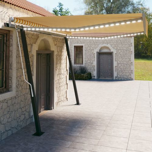 vidaXL Manual Retractable Awning with LED 3x2.5 m Blue and White yellow and white 4 x 3 m vidaXL