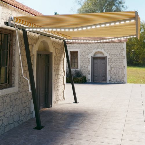 vidaXL Manual Retractable Awning with LED 3x2.5 m Blue and White yellow and white 4.5 x 3 m vidaXL